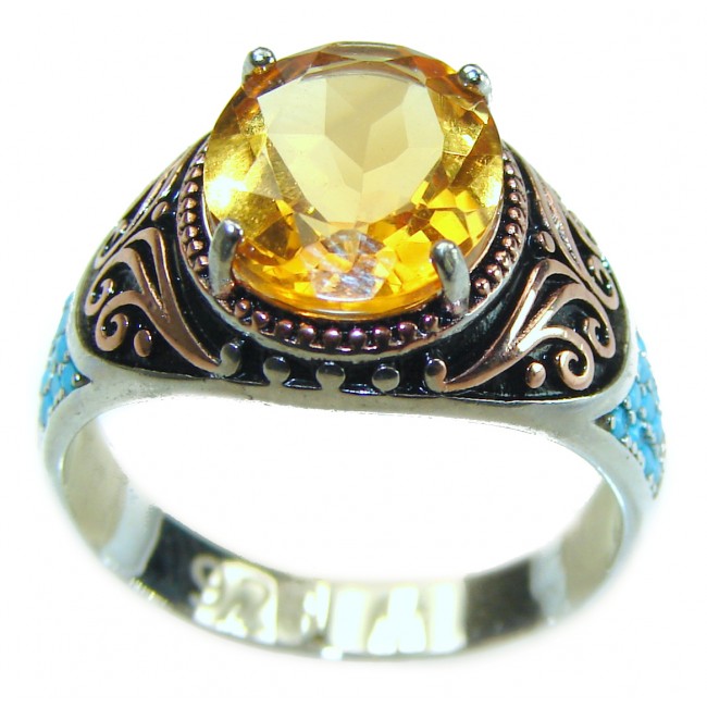 Genuine Citrine Turquoise .925 Sterling Silver handmade Cocktail Ring s. 9 1/4 - photo 2