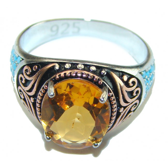 Genuine Citrine Turquoise .925 Sterling Silver handmade Cocktail Ring s. 9 1/4 - photo 1