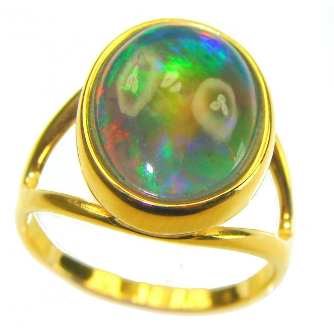A Milky Way Genuine 14.9 carat Black Opal 18K Gold over .925 Sterling Silver handmade Ring size 7 - photo 2