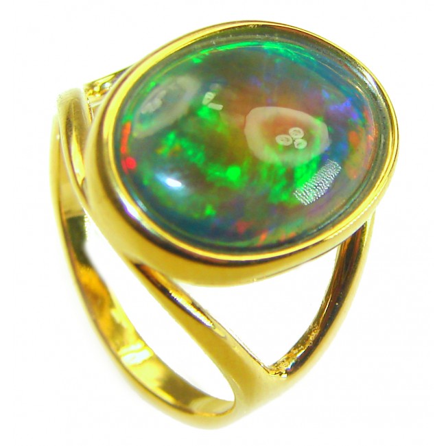 A Milky Way Genuine 14.9 carat Black Opal 18K Gold over .925 Sterling Silver handmade Ring size 7 - photo 1
