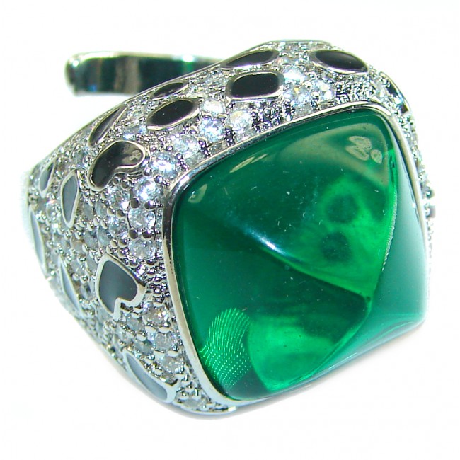 Green Royalty Topaz .925 Sterling Silver handmade Large Ring s. 7 adjustable - photo 4