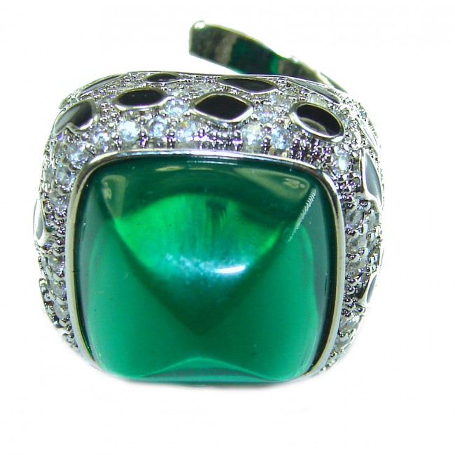 Green Royalty Topaz .925 Sterling Silver handmade Large Ring s. 7 adjustable - photo 2