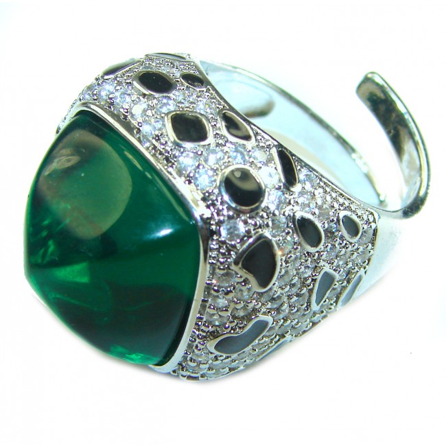 Green Royalty Topaz .925 Sterling Silver handmade Large Ring s. 7 adjustable - photo 1