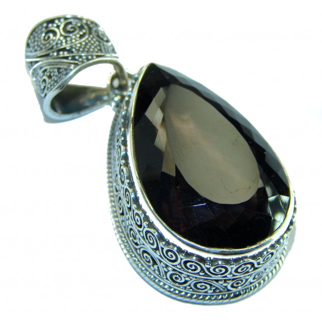 Luxurious 55.9 carat Fancy Smoky Topaz .925 Sterling Silver handmade Pendant - photo 1