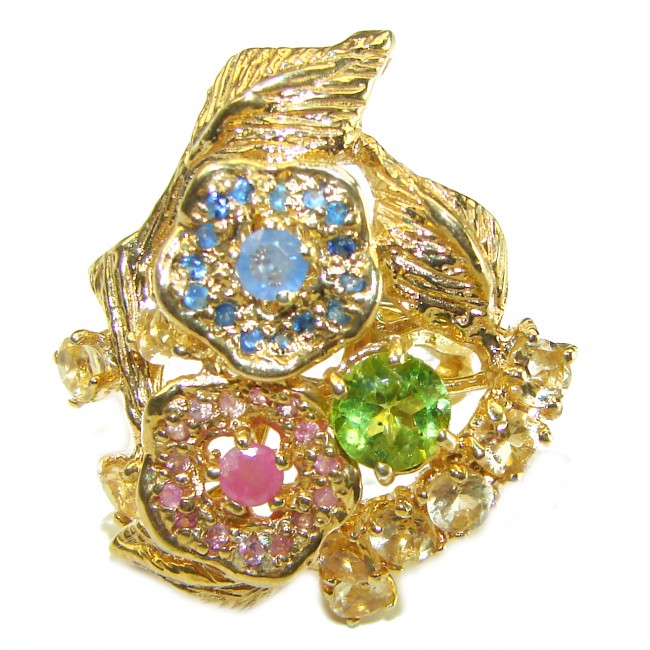 Summer Fiesta Multi gems 14K Gold over .925 Sterling Silver Handcrafted Ring size 7 1/2 - photo 2