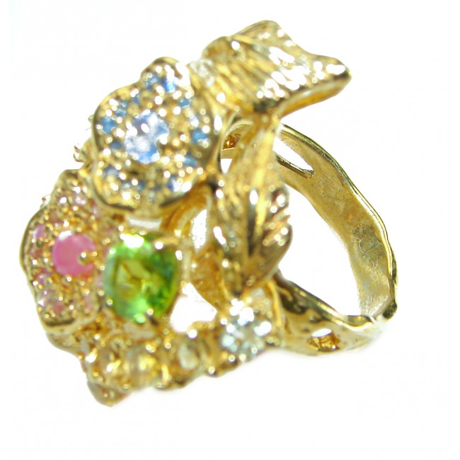 Summer Fiesta Multi gems 14K Gold over .925 Sterling Silver Handcrafted Ring size 7 1/2 - photo 1