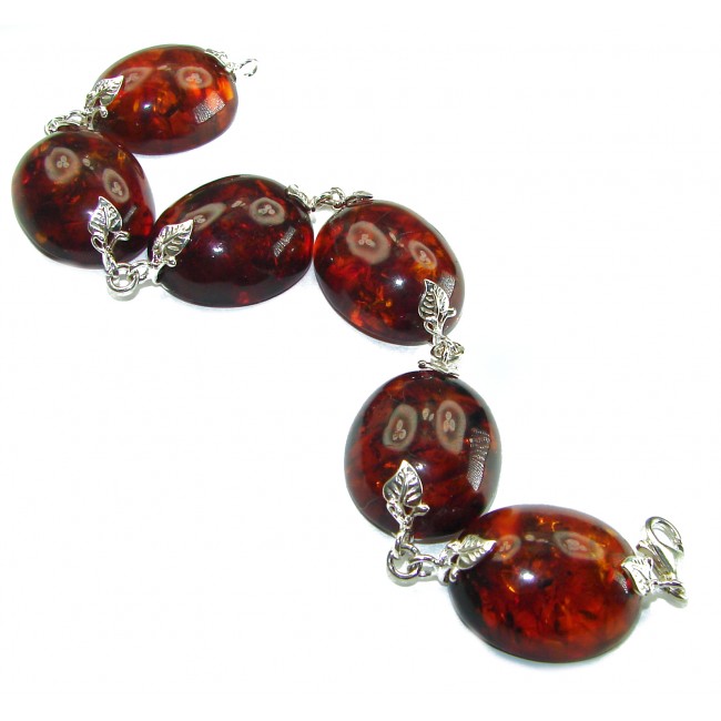 Cognac Color Beautiful Amber .925 Sterling Silver handcrafted Bracelet - photo 3