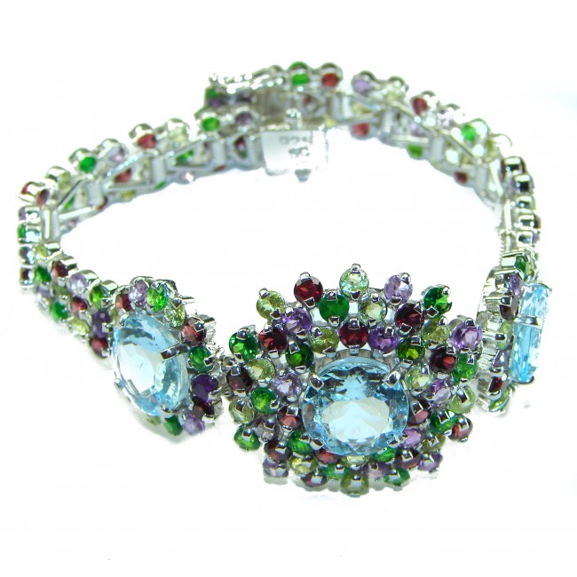 Ocean Divine Swiss Blue Topaz . 925 Sterling Silver handmade Statement Bracelet - photo 3