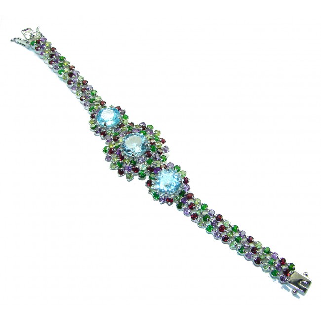 Ocean Divine Swiss Blue Topaz . 925 Sterling Silver handmade Statement Bracelet - photo 2