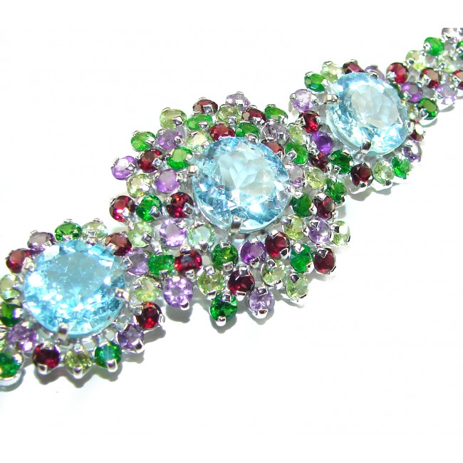 Ocean Divine Swiss Blue Topaz . 925 Sterling Silver handmade Statement Bracelet - photo 1