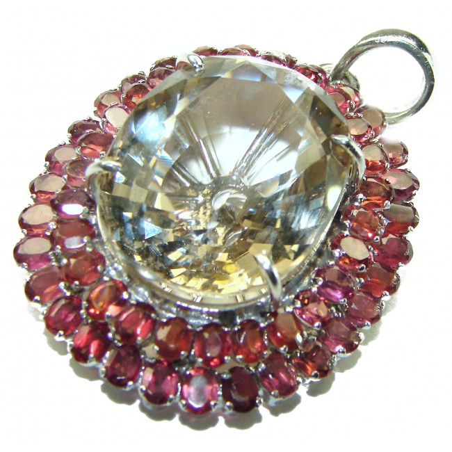 Luxury genuine 44.5 CARAT Champagne Topaz Sapphire .925 Sterling Silver handmade Pendant - photo 4