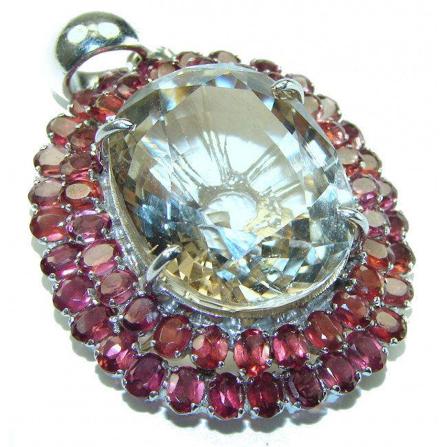Luxury genuine 44.5 CARAT Champagne Topaz Sapphire .925 Sterling Silver handmade Pendant - photo 3