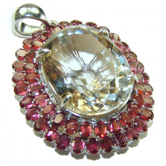 Luxury genuine 44.5 CARAT Champagne Topaz Sapphire .925 Sterling Silver handmade Pendant - photo 2