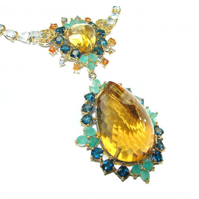 Luxurious 68.5 carat Natural Citrine 18K Gold over .925 Sterling Silver handcrafted Statement necklace