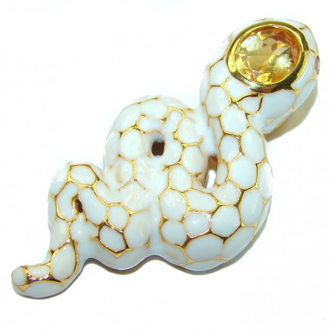 INCREDIBLE Natural Citrine Enamel Snake 18K Gold over .925 Sterling Silver Pendant - photo 3