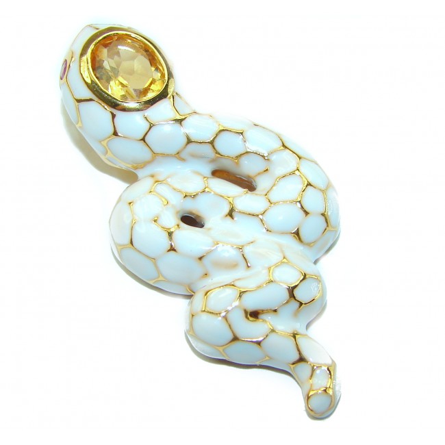 INCREDIBLE Natural Citrine Enamel Snake 18K Gold over .925 Sterling Silver Pendant - photo 2