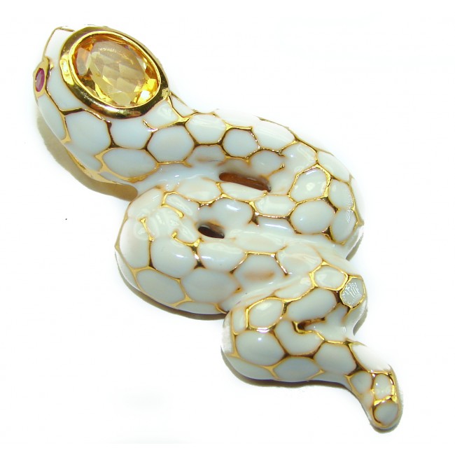 INCREDIBLE Natural Citrine Enamel Snake 18K Gold over .925 Sterling Silver Pendant - photo 1