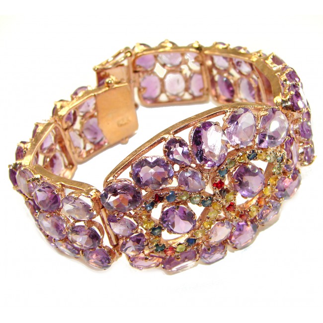 Regal Allure authentic African Amethyst 18K Gold over .925 Sterling Silver handcrafted LARGE Statement Bracelet - photo 3