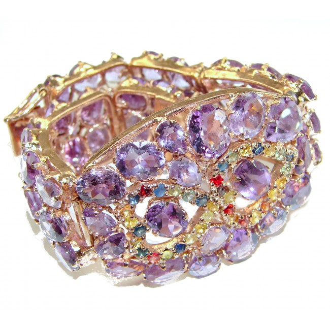Regal Allure authentic African Amethyst 18K Gold over .925 Sterling Silver handcrafted LARGE Statement Bracelet - photo 2