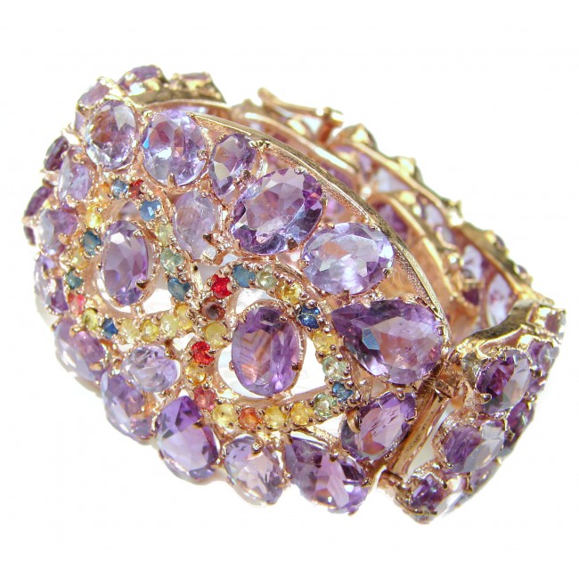Regal Allure authentic African Amethyst 18K Gold over .925 Sterling Silver handcrafted LARGE Statement Bracelet - photo 1
