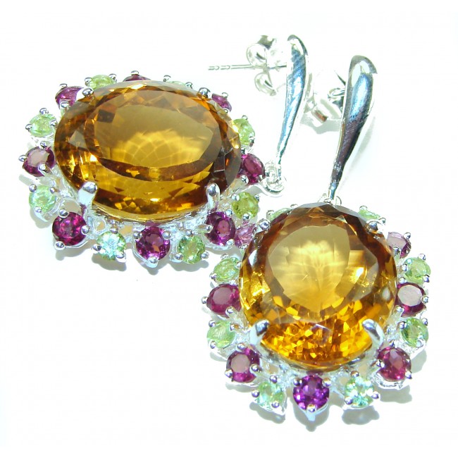 Golden Rays of Sunlight 29.5 carat Yellow Topaz .925 Sterling Silver handcrafted earrings - photo 2