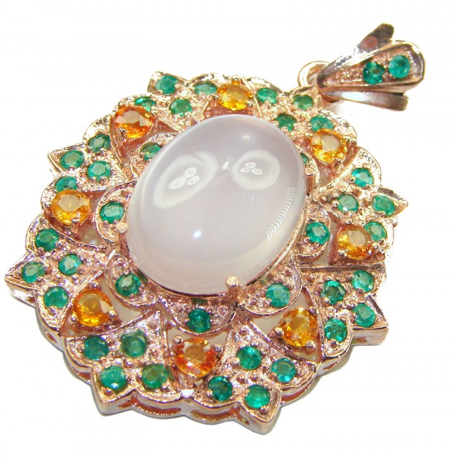 Vintage style Beauty genuine Rose Quartz 14K Gold over .925 Sterling Silver handmade Pendant - photo 3