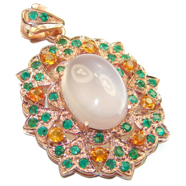 Vintage style Beauty genuine Rose Quartz 14K Gold over .925 Sterling Silver handmade Pendant - photo 2