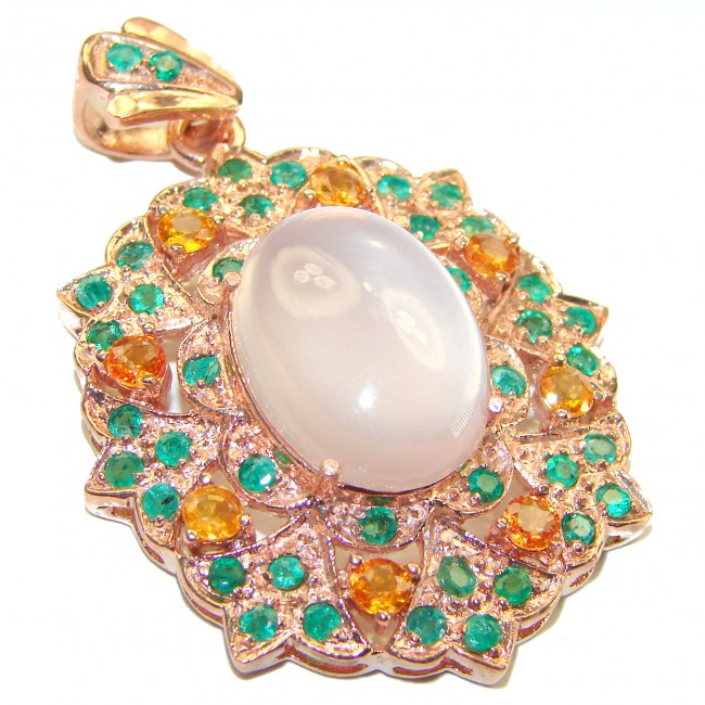 Vintage style Beauty genuine Rose Quartz 14K Gold over .925 Sterling Silver handmade Pendant - photo 1
