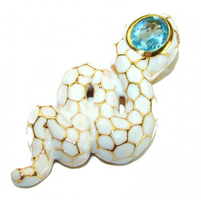 INCREDIBLE Natural Swiss Blue Topaz Enamel Snake 18K Gold over .925 Sterling Silver Pendant - photo 3