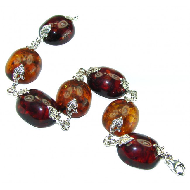 Cognac Color Beautiful Amber .925 Sterling Silver handcrafted Bracelet - photo 3