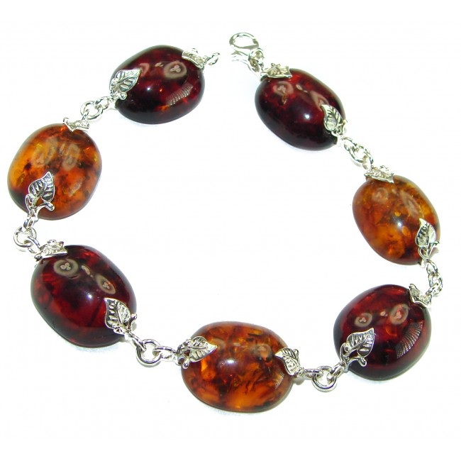 Cognac Color Beautiful Amber .925 Sterling Silver handcrafted Bracelet - photo 2