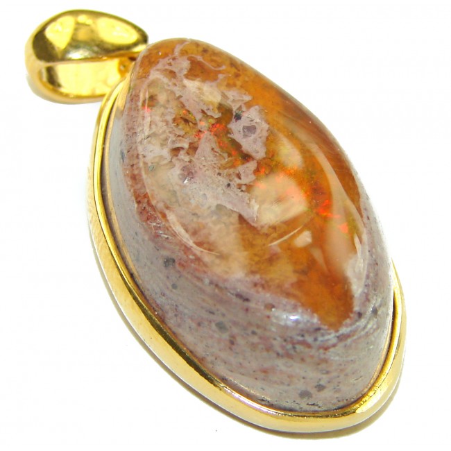 Natural Mexican Fire Opal 18K Gold over .925 Sterling Silver handmade Pendant - photo 3