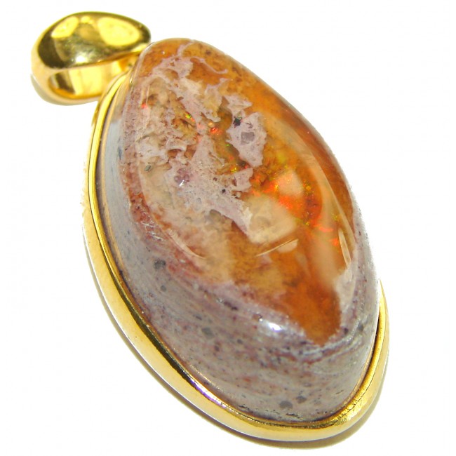 Natural Mexican Fire Opal 18K Gold over .925 Sterling Silver handmade Pendant - photo 2