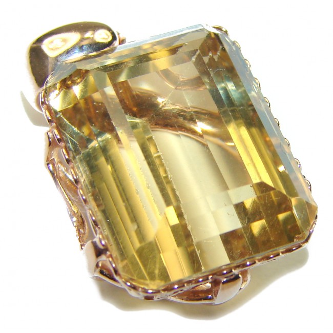 Baquette cut 12.5 carat faceted Champagne Topaz 14K Gold over .925 Sterling Silver handmade Pendant - photo 3