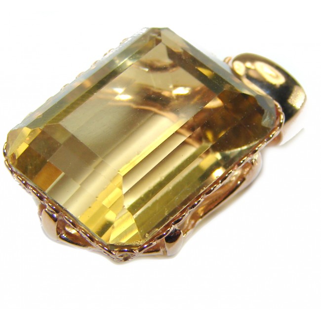 Baquette cut 12.5 carat faceted Champagne Topaz 14K Gold over .925 Sterling Silver handmade Pendant - photo 2