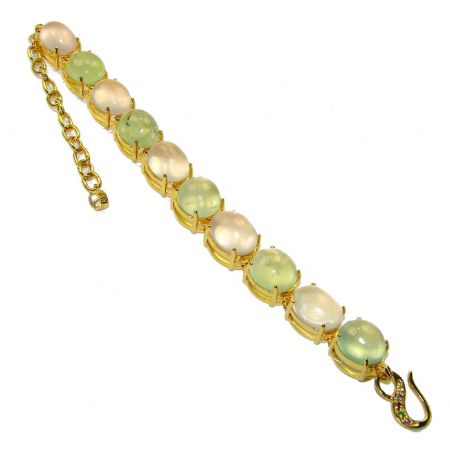 Tutti Frutti Mesmerizing Rose Quartz Prehnite 18K Gold over .925 Sterling Silver handmade Bracelet - photo 5