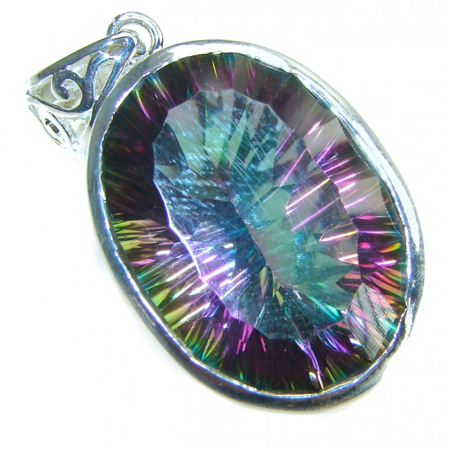 Large 45.5 carat oval cut Mystic Topaz .925 Sterling Silver handcrafted Pendant - photo 3