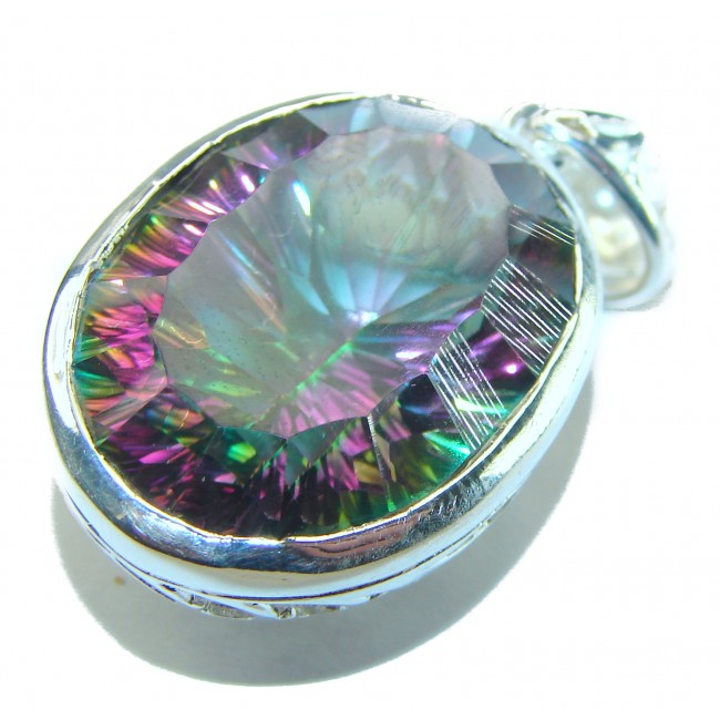 Large 45.5 carat oval cut Mystic Topaz .925 Sterling Silver handcrafted Pendant - photo 2