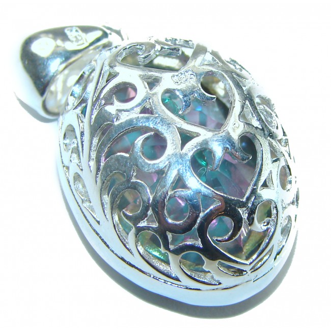 Large 45.5 carat oval cut Mystic Topaz .925 Sterling Silver handcrafted Pendant - photo 1