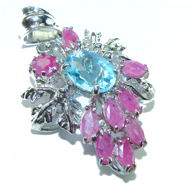 Precious Treasure 8.5 carat Swiss Blue Topaz Ruby .925 Sterling Silver handmade Pendant - photo 2