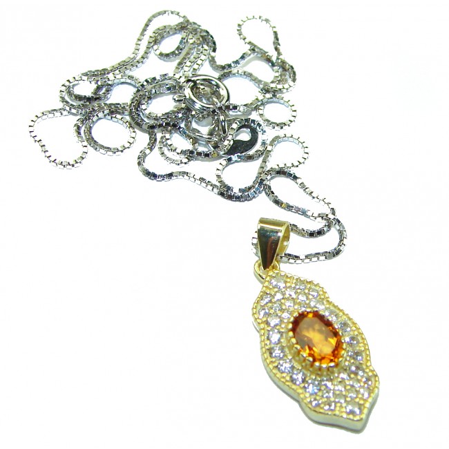 Authentic 2.2 carat Citrine 14K Gold over .925 Sterling Silver handmade necklace - photo 3