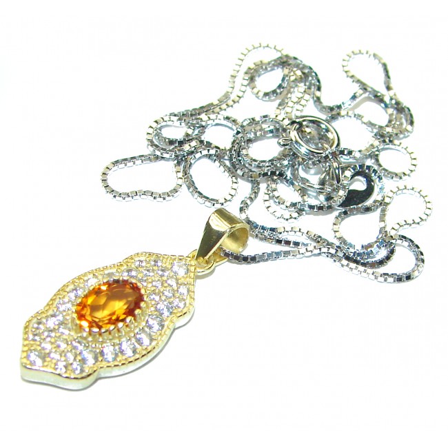 Authentic 2.2 carat Citrine 14K Gold over .925 Sterling Silver handmade necklace - photo 2