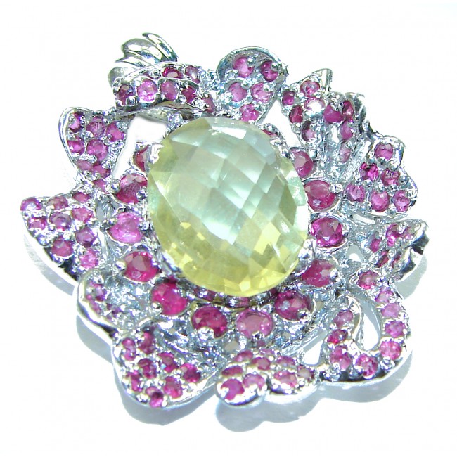 Monica 51.2 carat Citrine Ruby .925 Sterling Silver handmade Statement pendant - photo 3