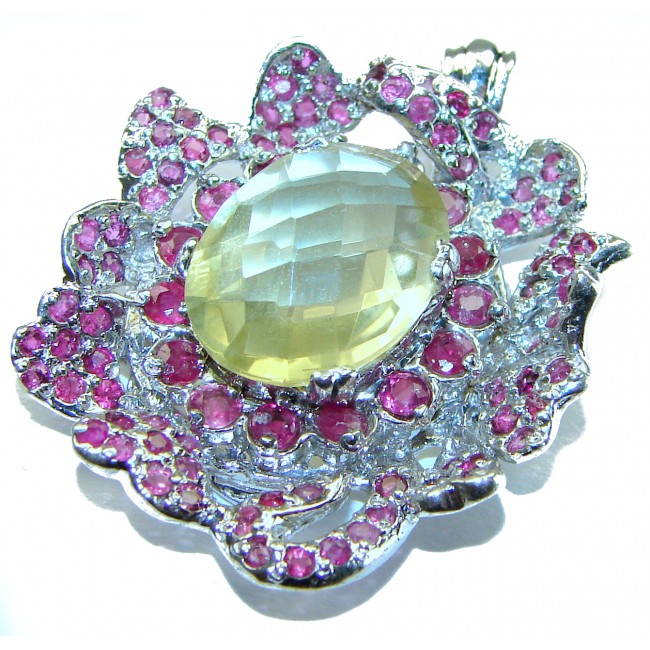 Monica 51.2 carat Citrine Ruby .925 Sterling Silver handmade Statement pendant - photo 2