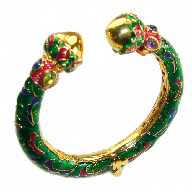 Truly Spectacular authentic Ruby Enamel 18K Gold over .925 Sterling Silver handmade bangle Bracelet - photo 3