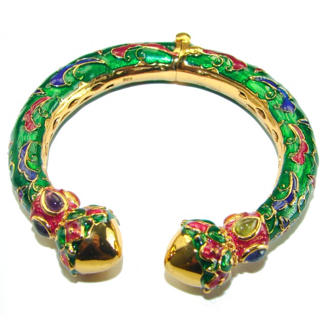 Truly Spectacular authentic Ruby Enamel 18K Gold over .925 Sterling Silver handmade bangle Bracelet - photo 2