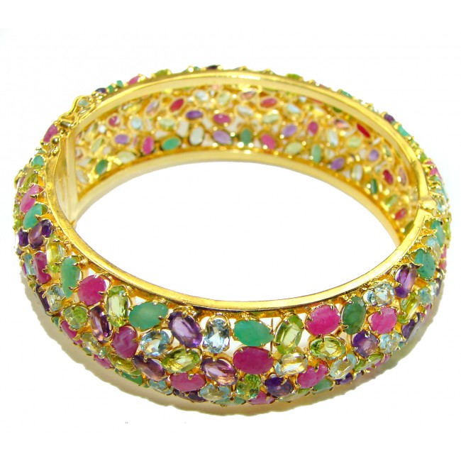Miabella Ruby Emerald Aquamarine 14K Gold over .925 Sterling Silver handmade bangle Bracelet - photo 2