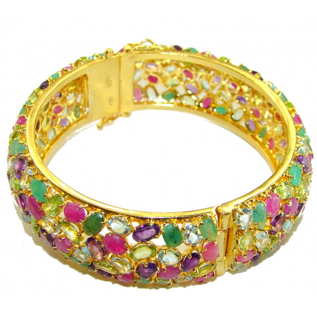 Miabella Ruby Emerald Aquamarine 14K Gold over .925 Sterling Silver handmade bangle Bracelet - photo 1