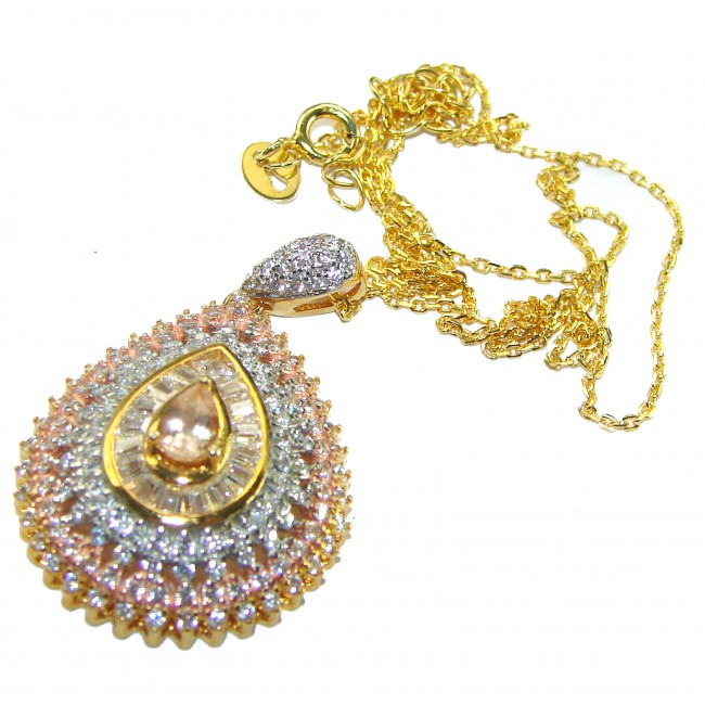 Exclusive authentic Citrine 14K Gold over .925 Sterling Silver handcrafted necklace - photo 2