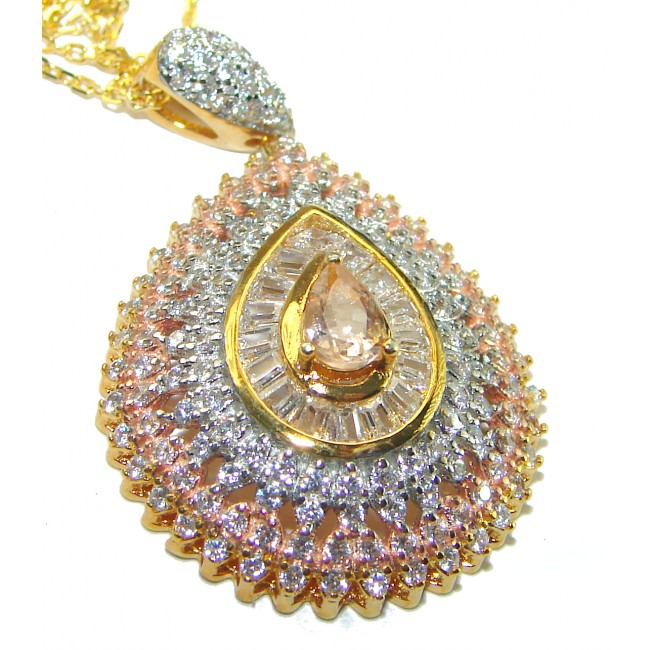 Exclusive authentic Citrine 14K Gold over .925 Sterling Silver handcrafted necklace - photo 1